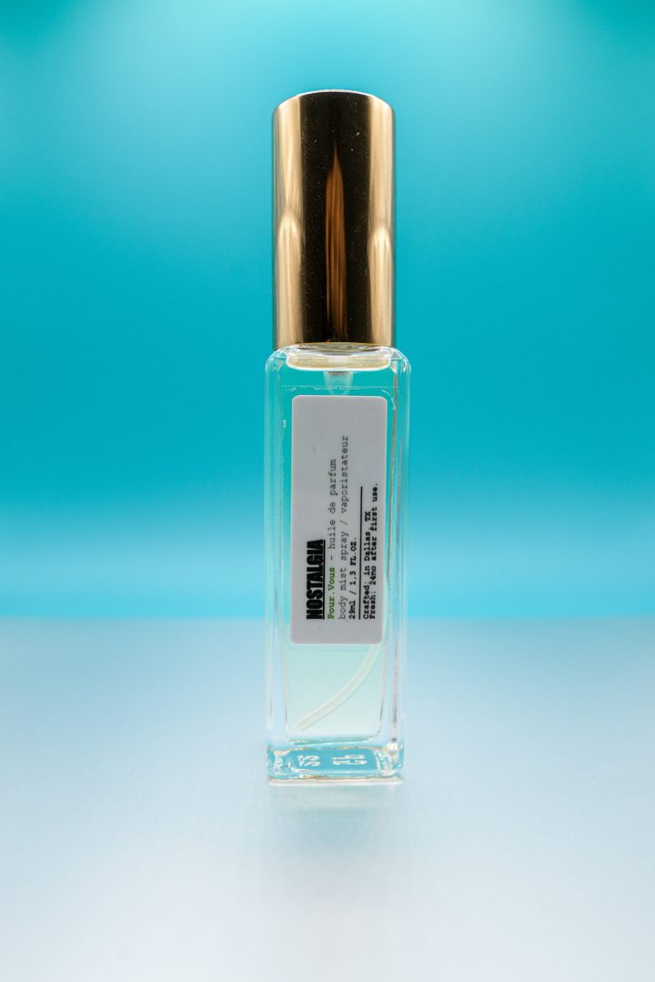Nostalgia Pour Vous huile de parfum bottle, hand made in Dallas, Texas